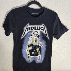 Metallica Band Graphic Tee Skeleton Design Black T-Shirt S Cotton Short Sleeve S